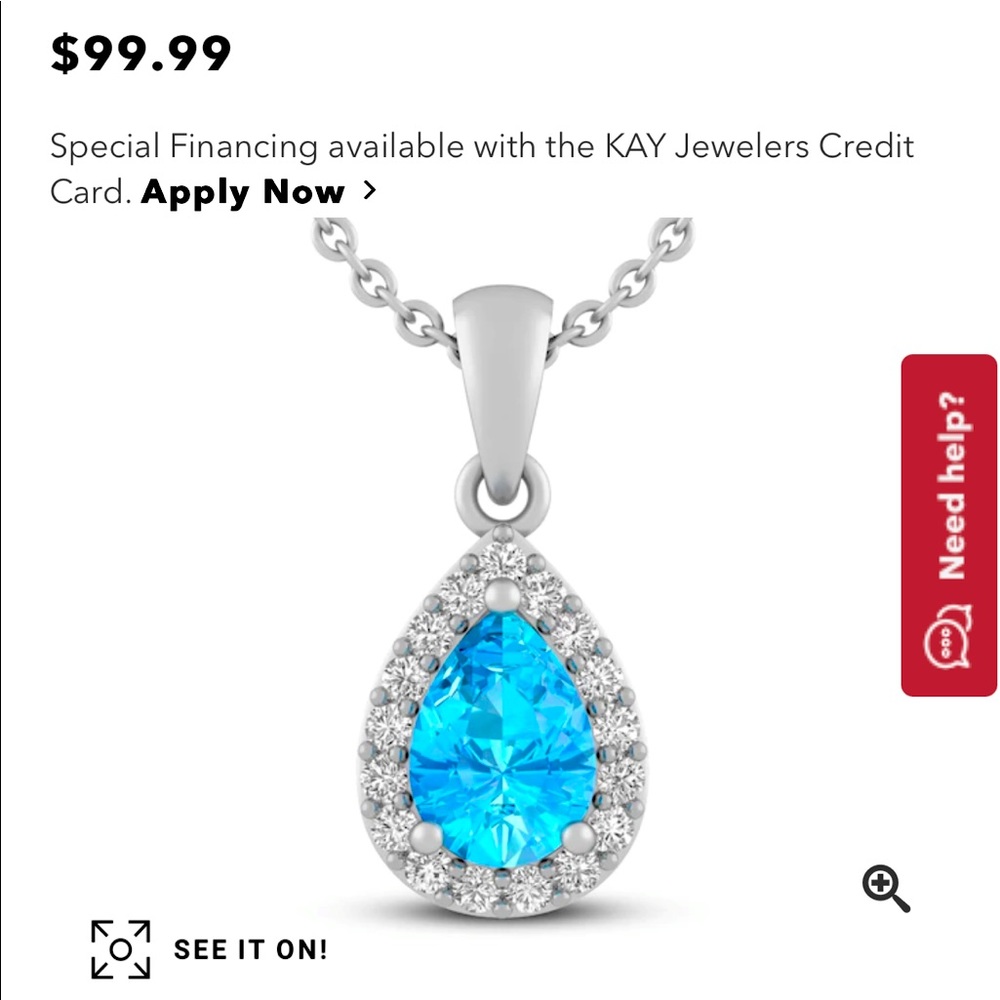 Kay Jewelers Blue Topaz Necklace Sterling Silver